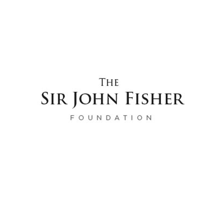 A black and white the sir john fisher foundation logo