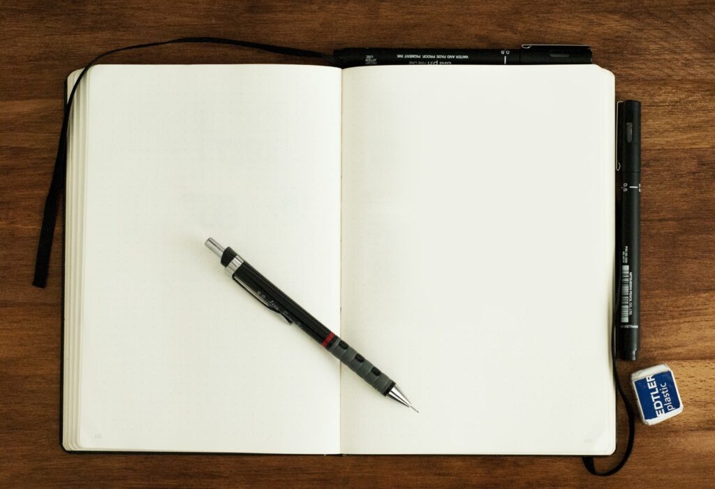 A photograph of a blank notebook